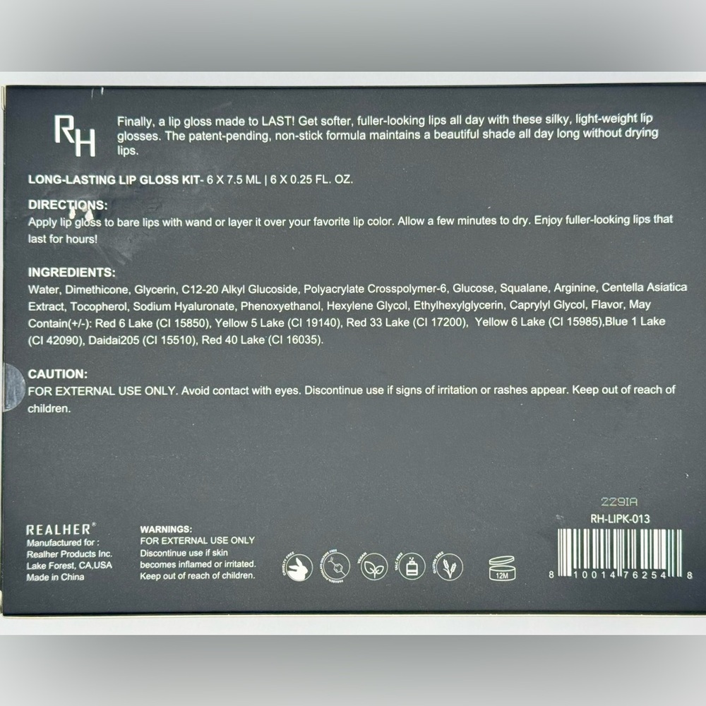 RealHer Long-Lasting Lip Gloss Kit - 6 x 7.5 ml | .25 fl oz Glosses in 6 colors - Picture 4 of 6